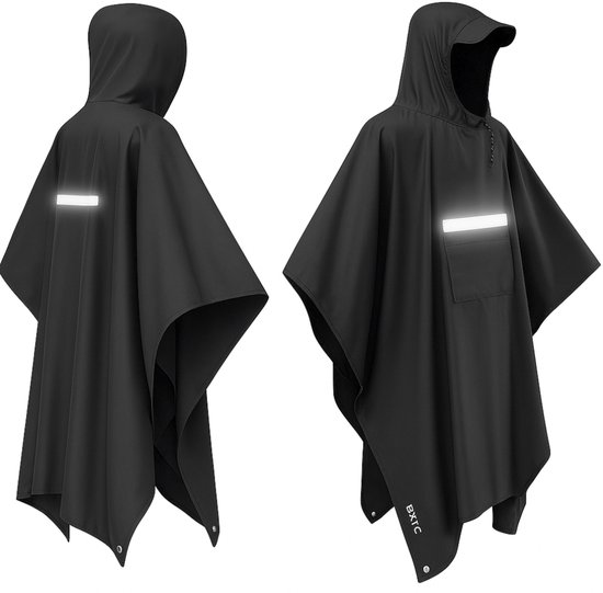 BOTC Poncho - Reflecterende Regenponcho - Fietsponcho Fiets - Met Reflecterende strips - Unisex - Dames & Heren - Waterdicht - Zwart