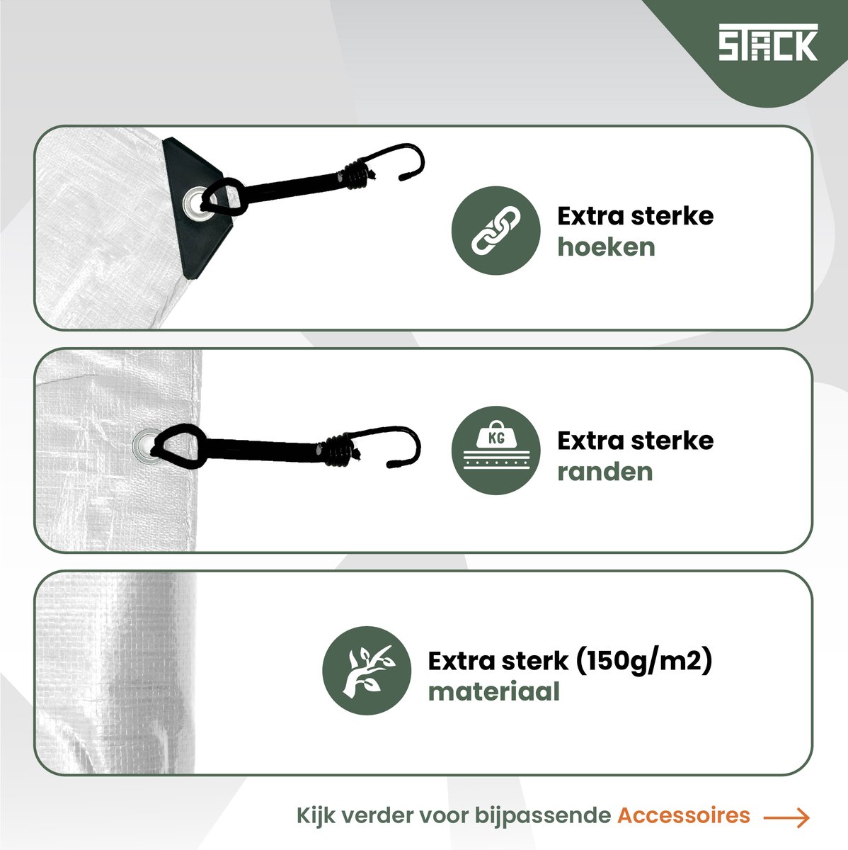 STACK® Extra Sterk Afdekzeil - 5x6m - Wit - 150G/M2 - Waterdicht Bouwzeil & Zeildoek - Zeil Met Ringen - Beschermhoes & Afdekhoes voor Zwembad,Tuin Set,Motor,Scooter,Fietsen,Aanhangwagen,Scootmobiel,BBQ accesoires - Auto Hoes Bescherming — afbeelding 3