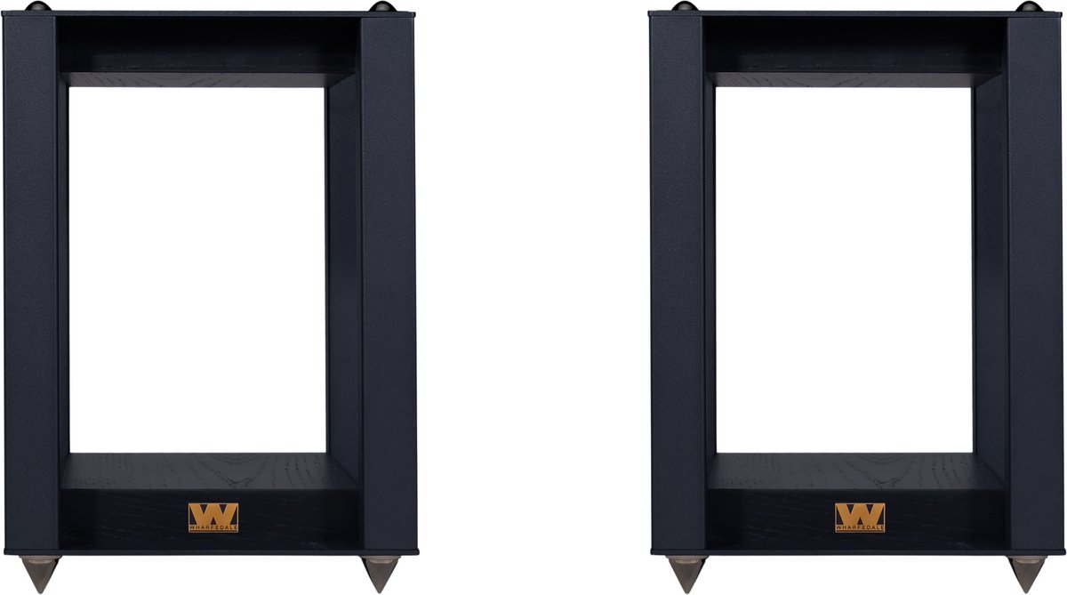 Wharfedale Linton Speaker Stands – Houtafwerking – Spike-voetjes – Opbergruimte voor LP-platen – Zwart