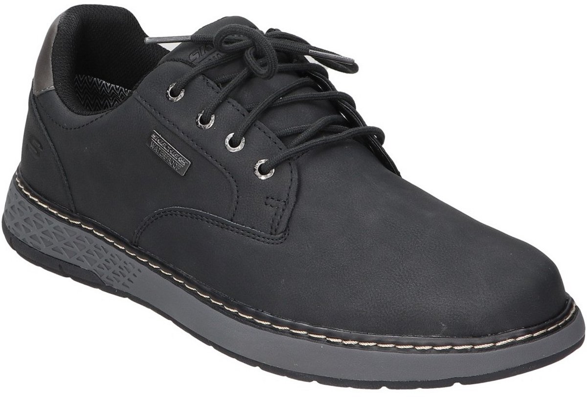 SKECHERS Heren Veterschoenen - Herfstmode - Duurzaam Kunstleer - Zwart - Maat 41,5