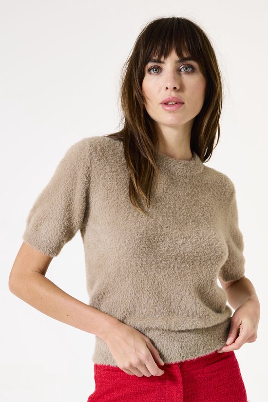 Pull uni marron à manches courtes pour femme GARCIA