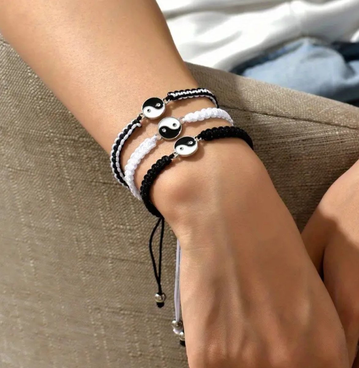 3-delige Zwarte & Witte Yin Yang Armbandset