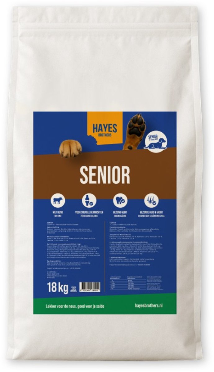 Hayes Brothers Senior hondenbrokken 18 kg - Krokante hondenbrokken - Gewrichten/Spieren - voor oudere honden - 18kg