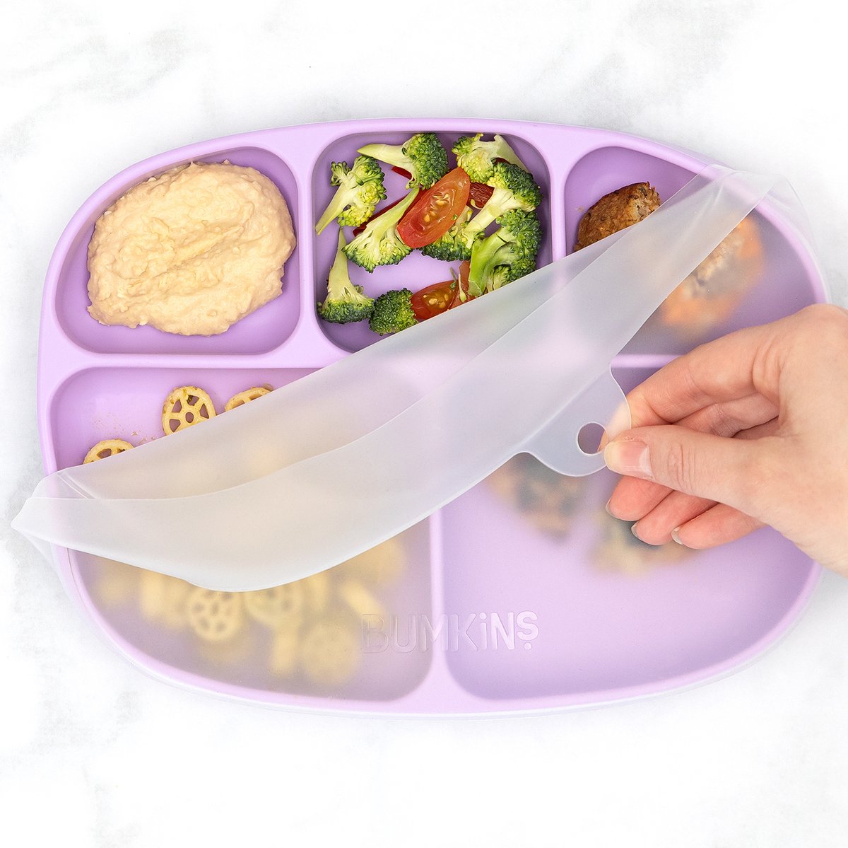 Bumkins - Silicone Grip Dish with Lid (5 Section) | Siliconen vakjesbord met deksel (5 vaks) - Lavender
