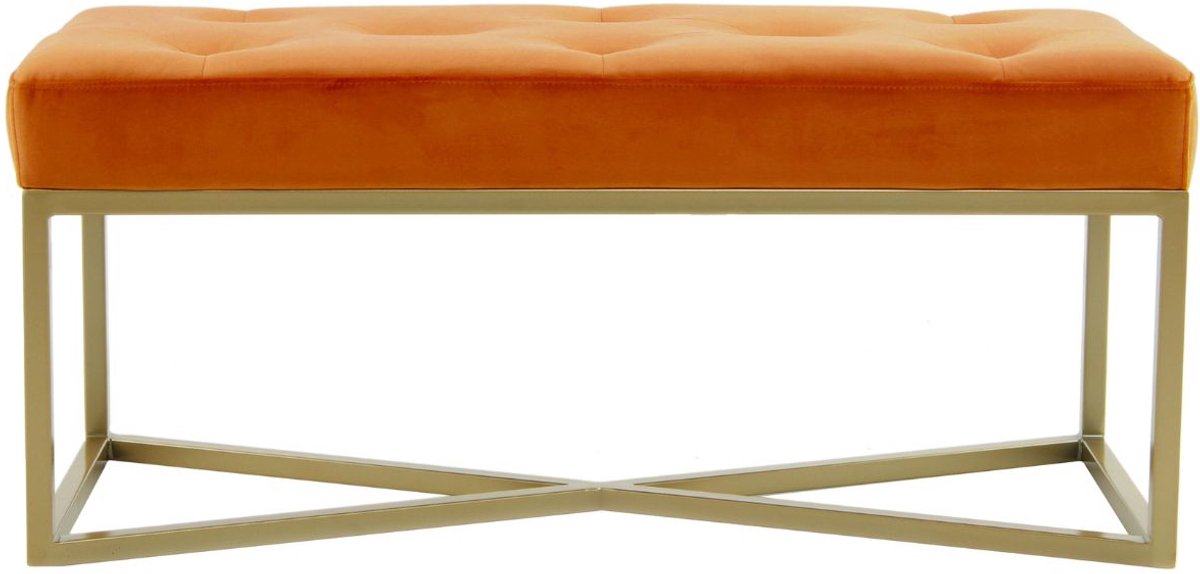 Floraya - Bankje Cameron - Oranje/Goud - 40x90x40 cm (LxBxH) - Draagvermogen 130KG - Velours - Halbankje