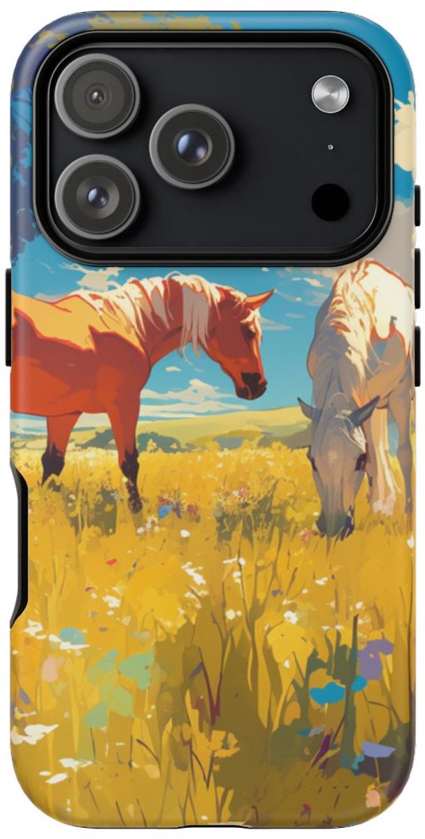 Paarden Grazend in Zonnig Veld – Telefoonhoesje Geschikt voor iPhone 17 Pro