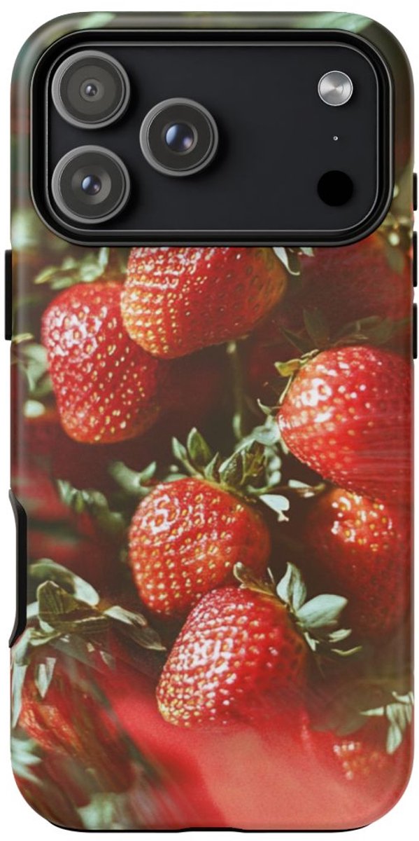 Verse Rode Aardbeien met Vageffect – Telefoonhoesje Geschikt voor iPhone 17 Pro Max