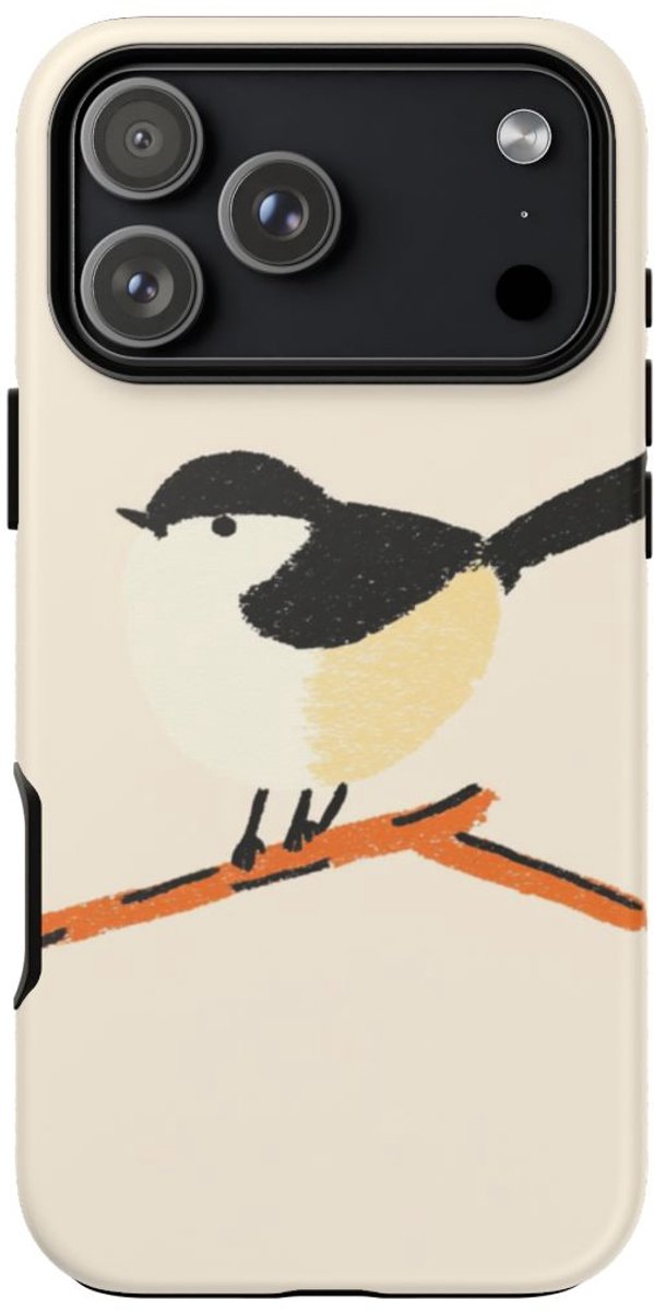 Minimalistische Vogelillustratie op Tak – Telefoonhoesje Geschikt voor iPhone 17 Pro Max