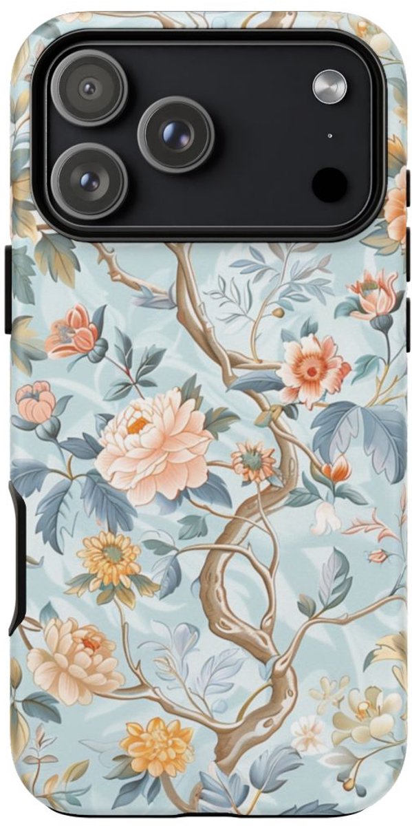 Pastel Chinoiserie Bloemenpatroon – Telefoonhoesje Geschikt voor iPhone 17 Pro Max