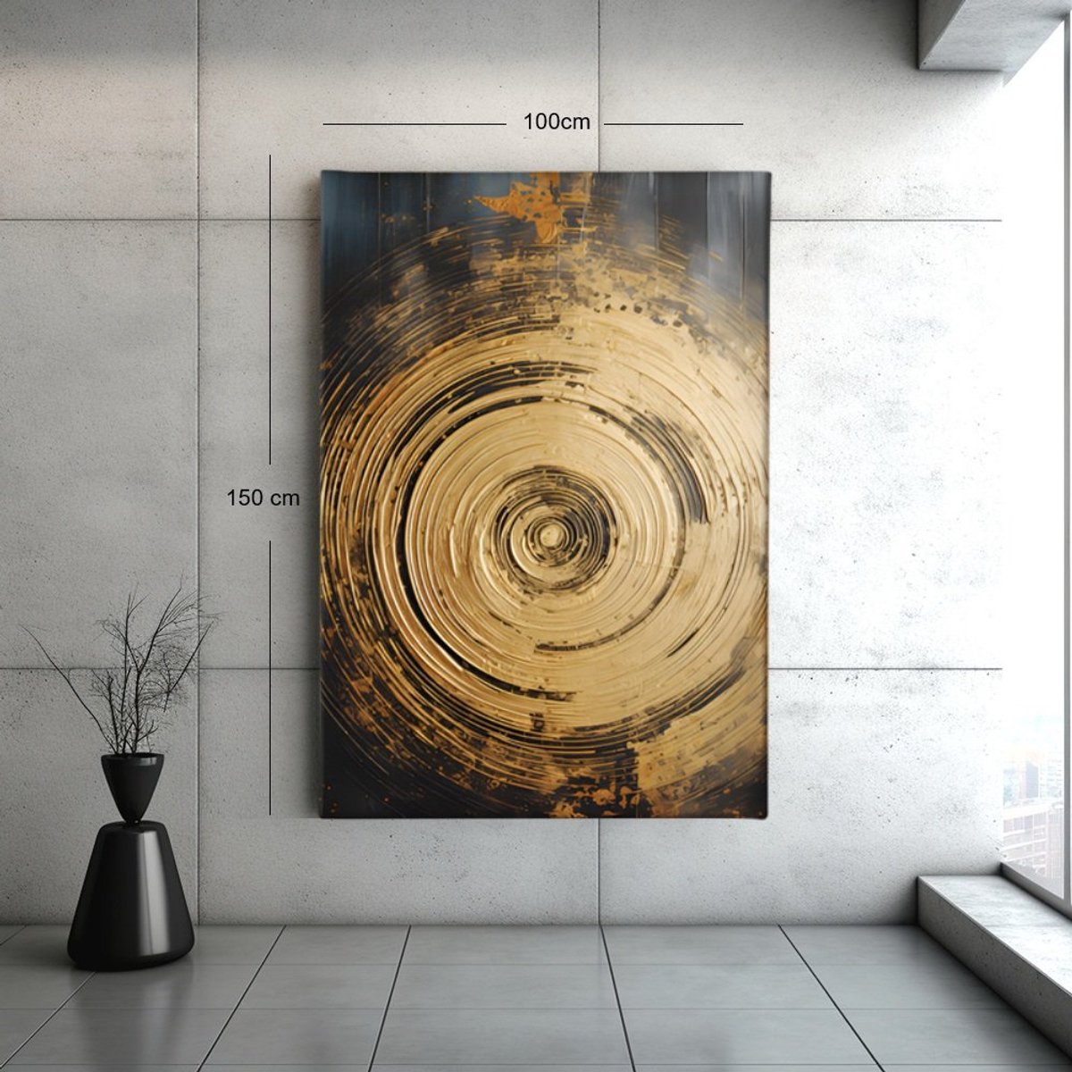 Trendex Global Canvas Schilderij - Gouden Cirkel – Luxe Wanddecoratie- 90x60x2 cm