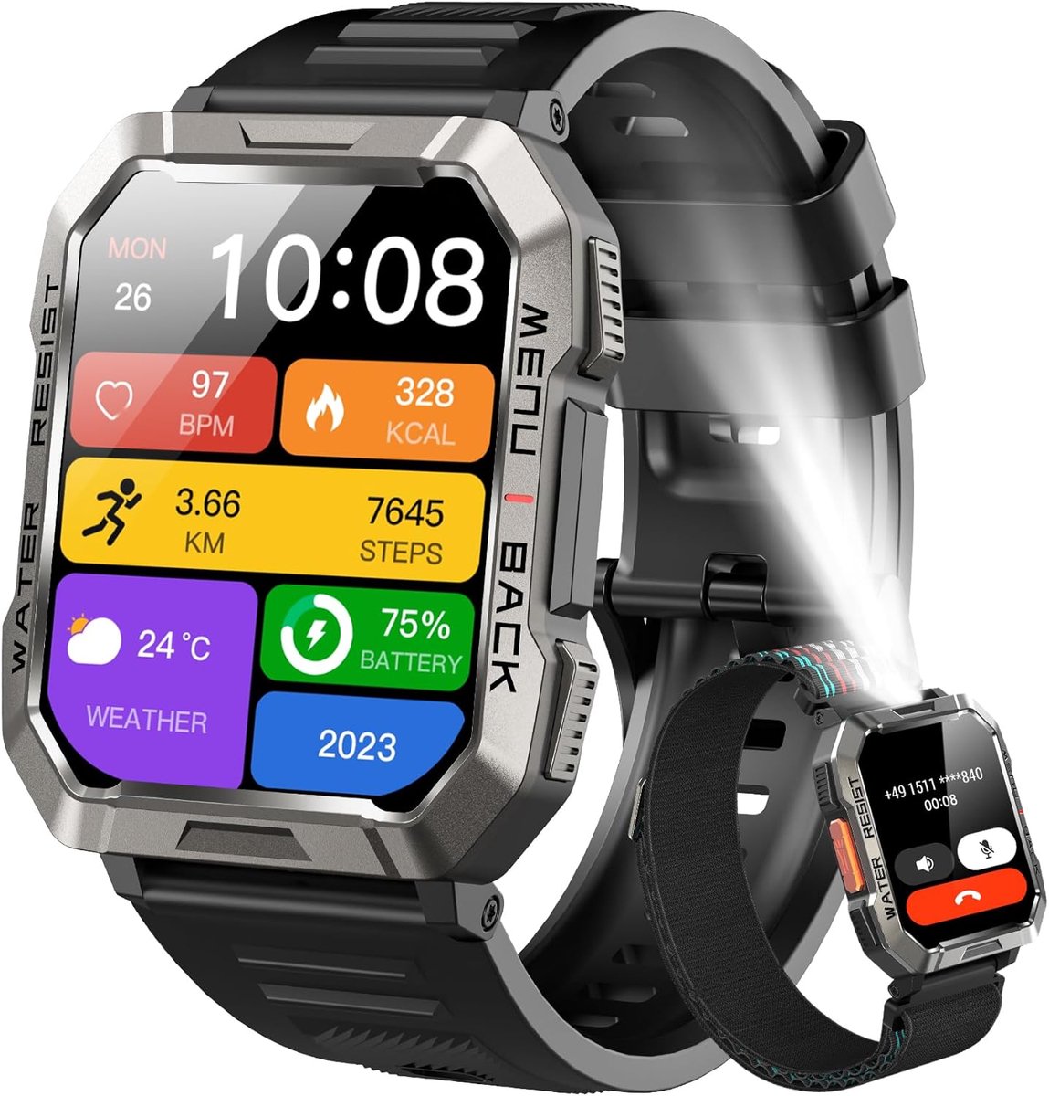 Smartwatch voor heren met fitnessfuncties, IP68 waterdicht, telefoonfunctie en 100+ sportmodi