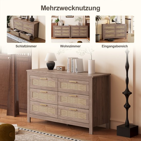 Moderne Ladekast Met 6 Laden - 120 X 40 X 75 Cm - Gouden Poten Driedimensionale Deuren Mdf Metaal Wit