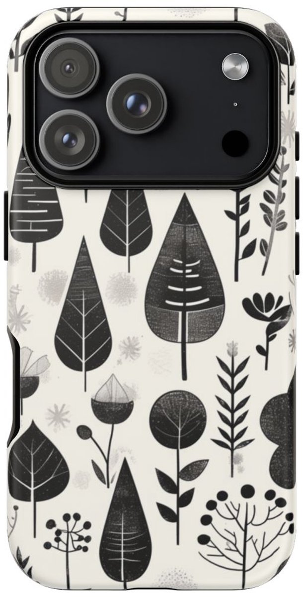 Monochroom Botanisch Patroon – Telefoonhoesje Geschikt voor iPhone 17 Pro