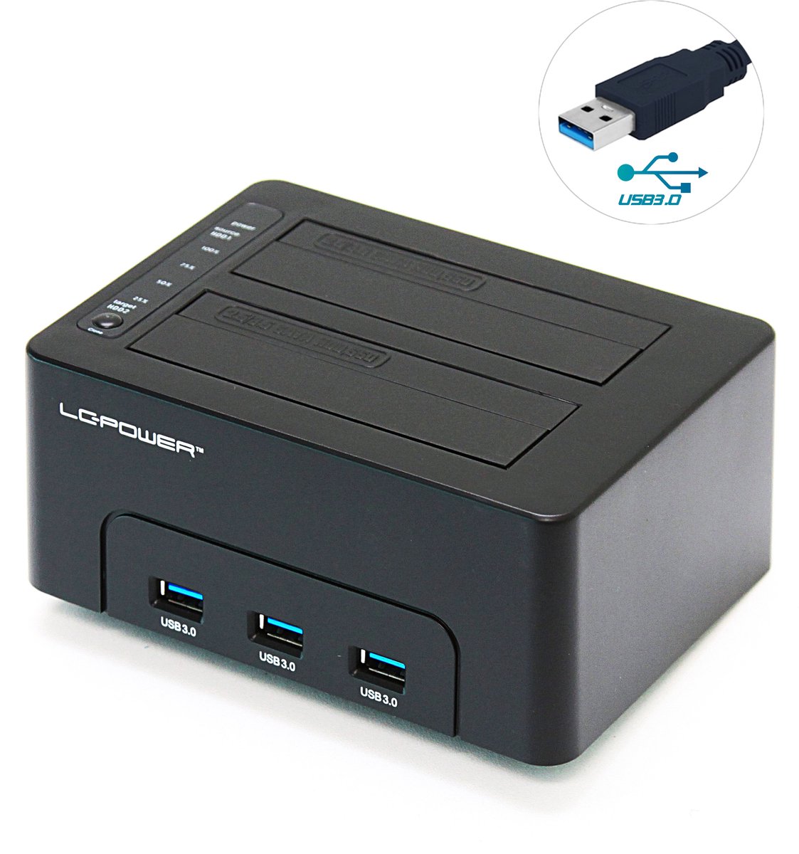 LC-POWER® LC-DOCK-U3-HUB - Docking Station Voor Harde Schijf - USB 3.0 (3.1 Gen 1) Type-B - Zwart