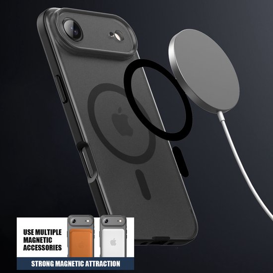 Coque IYUPP compatible avec iPhone 17 Air - Compatible MagSafe - Coque arrière antichoc - Zwart mat transparent