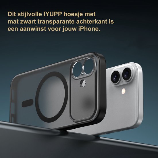 IYUPP Hoesje Geschikt voor iPhone 17 Hoesje - Geschikt voor MagSafe - Shockproof Back Cover - Mat Zwart Transparant