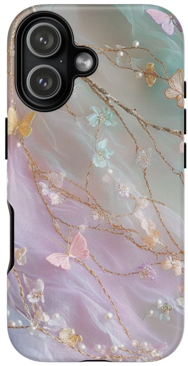 Pastel Vlinders en Parelborduursel – Telefoonhoesje Geschikt voor iPhone 17