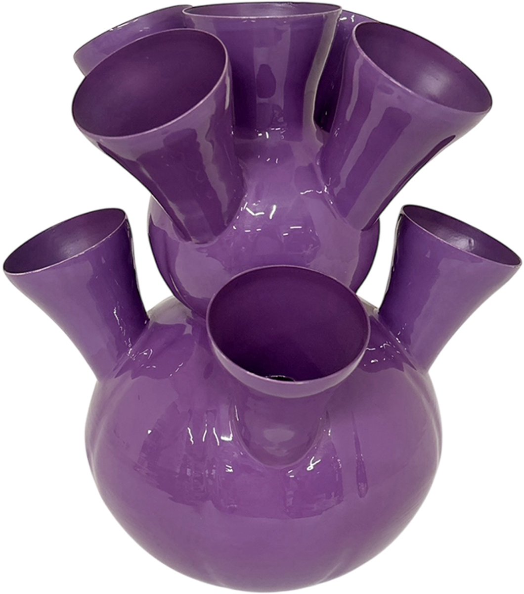 by Mooss - Enamel - Tulpenvaas - Toetervaas - Small - Paars - Purple - 33 cm - Ø 27cm - Hoogglans - Metaal