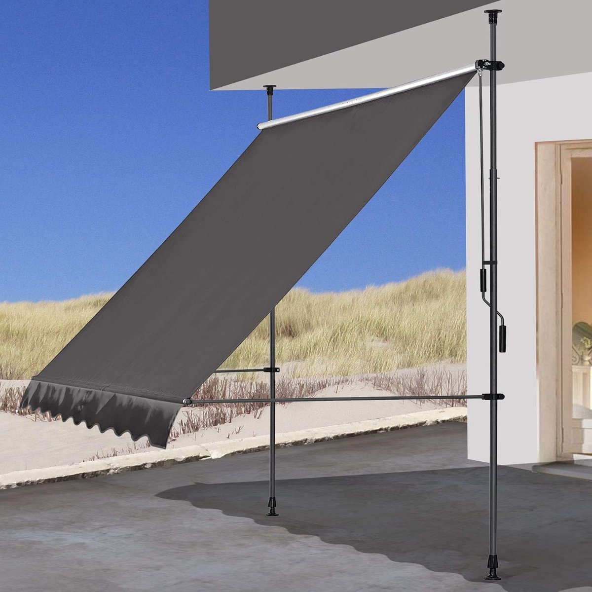 Bol.com Balkon zonnescherm telescopische luifel 250x130cm Geen boren - Klem - intrekbare - verstelbare - grijs. Balkon zonnesche... aanbieding
