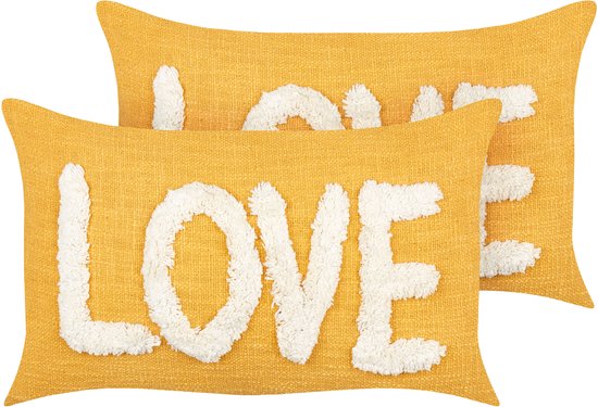 LOVE - Lot de 2 Sierkussen - Jaune - Katoen