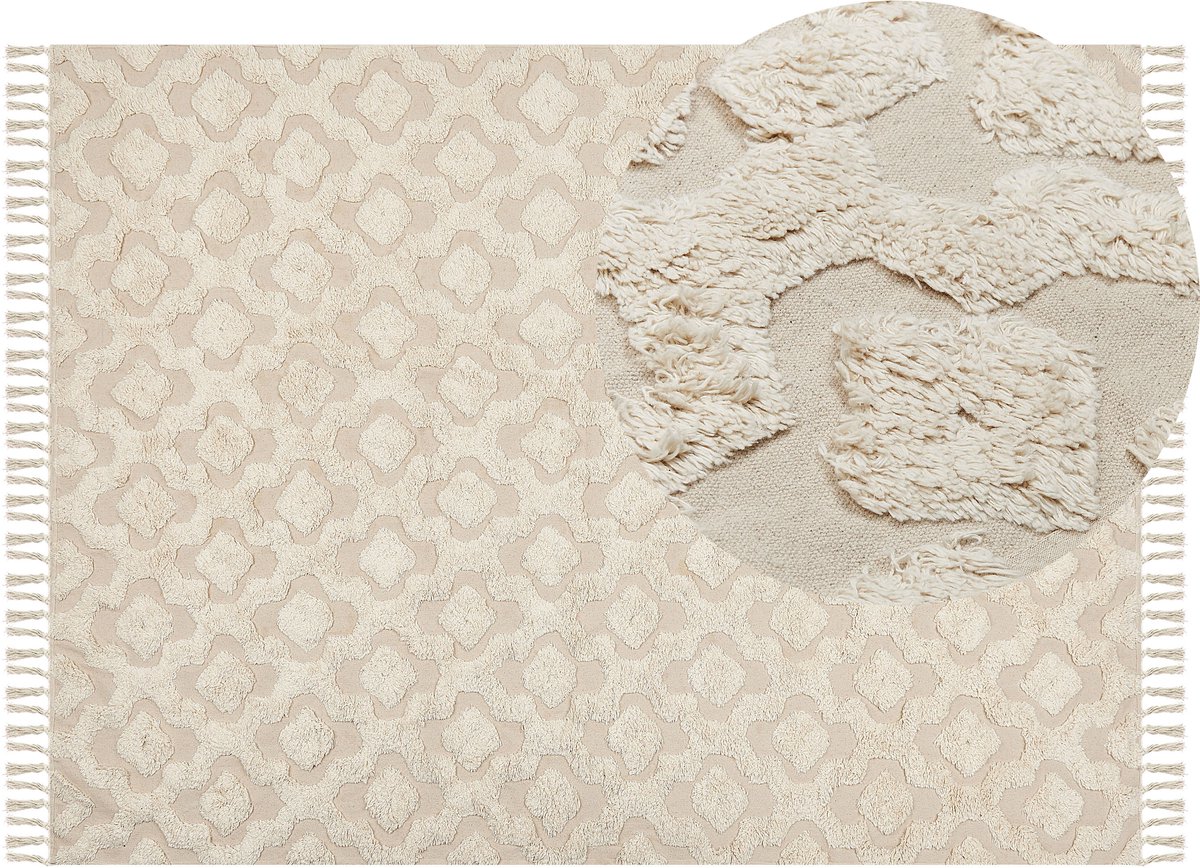 Beliani AKSARAY - Laagpolig vloerkleed - Lichtbeige - 160 x 230 cm - Katoen