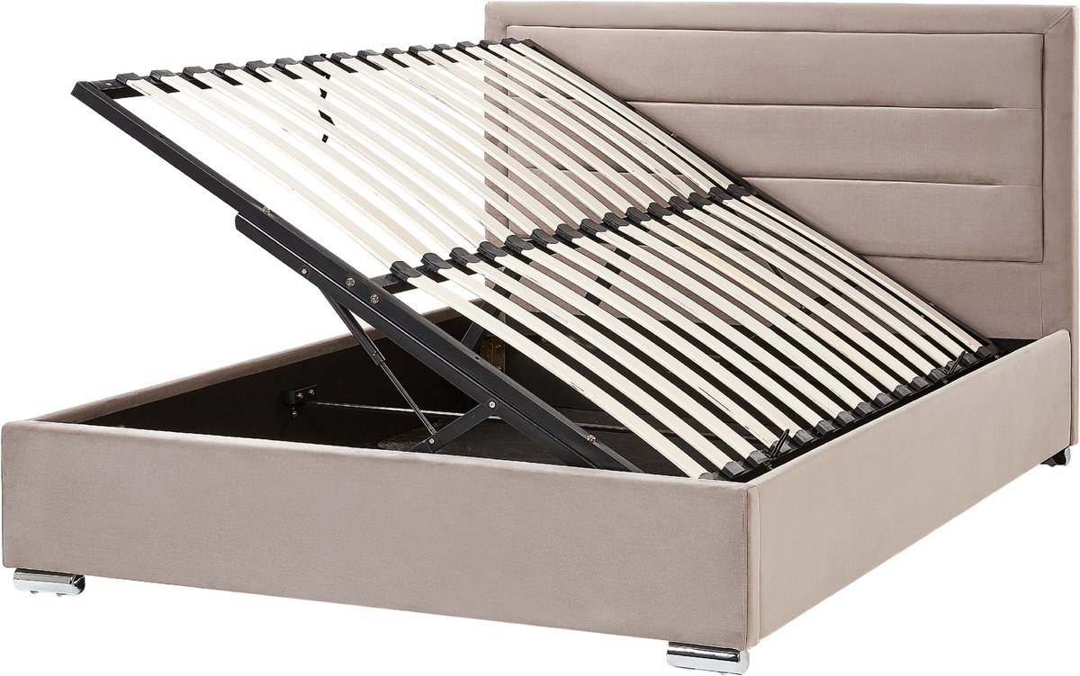 ROUEN - Bed met opbergruimte - Taupe - 160 x 200 cm - Fluweel