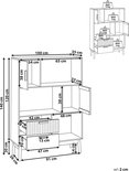 Technische tekening van een lichte houten boekenkast met afmetingen en maximale gewichten per vak.