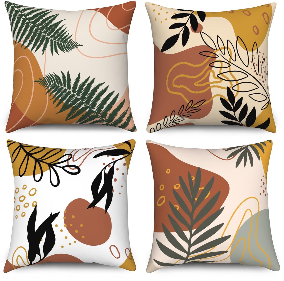 Ibenzoa Set van 4 fluwelen kussenhoezen met geometrisch en botanisch patroon Meerkleurig