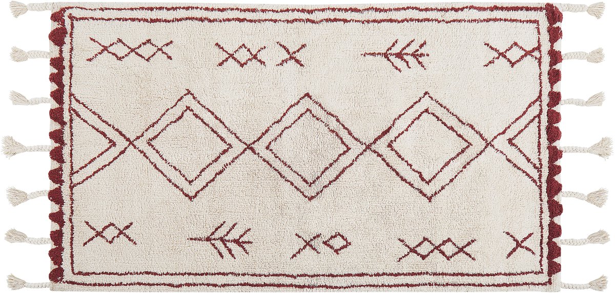 Beliani KENITRA - Laagpolig vloerkleed - Gebroken wit - 80 x 150 cm - Katoen