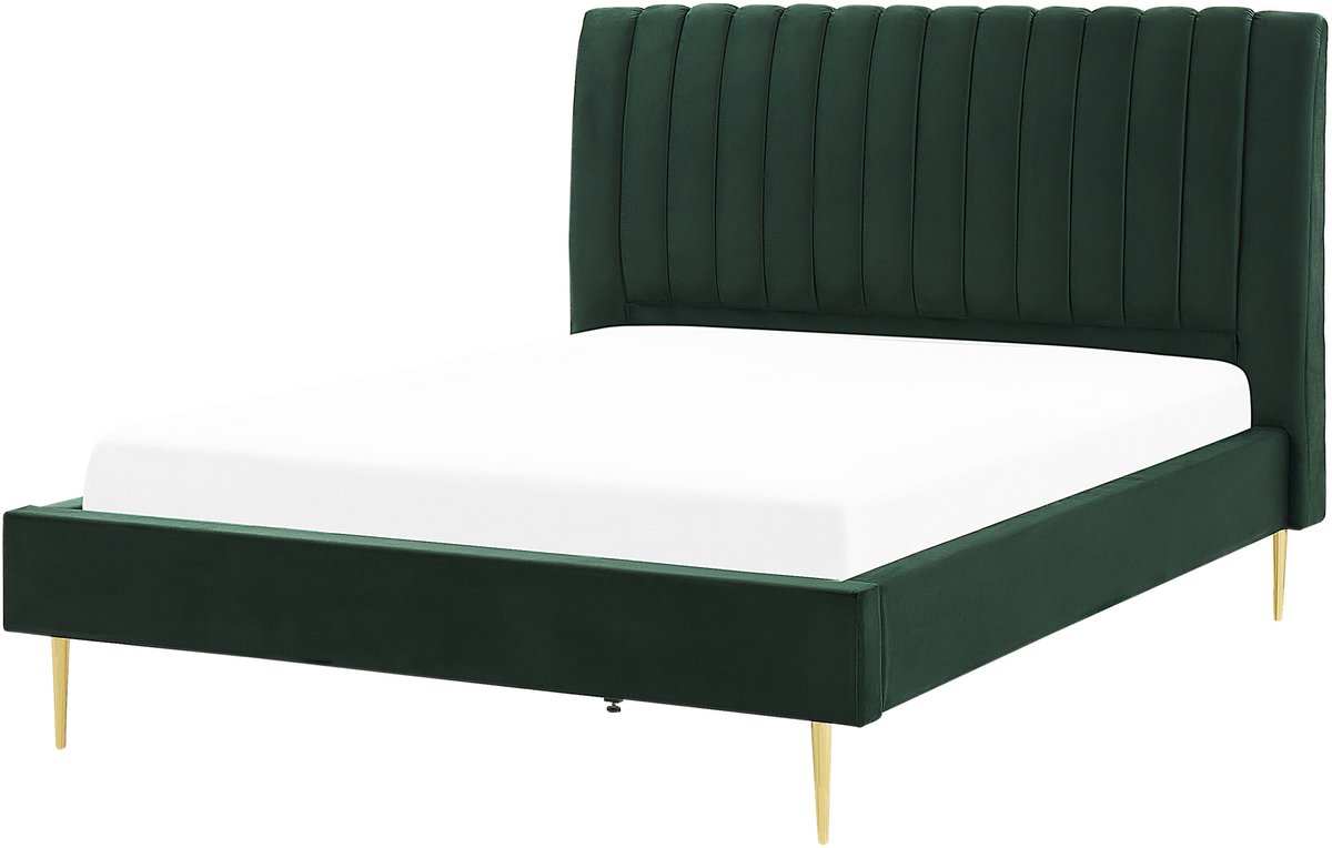 Beliani MARVILLE - Tweepersoonsbed - Smaragdgroen - 140 x 200 cm - Fluweel