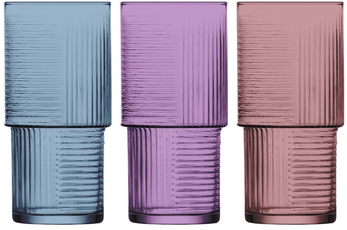 Lav gekleurde longdrinkglazen (3-delige) glazen Set 400 ml – Gekleurd Riffelontwerp