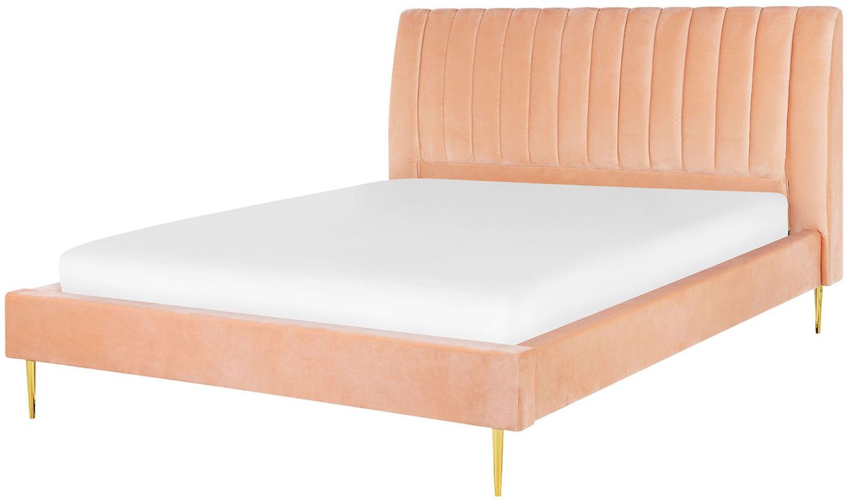 Beliani MARVILLE - Tweepersoonsbed - Perzik - 160 x 200 cm - Fluweel Roze