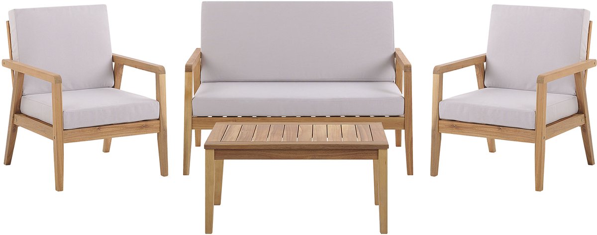 Beliani PALLANO - Loungeset voor 4 - Taupe - Acaciahout Bruin