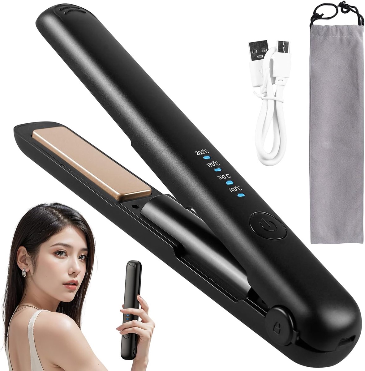 Draadloze 2-in-1 Stijltang met USB Opladen en 4 Temperatuurinstellingen