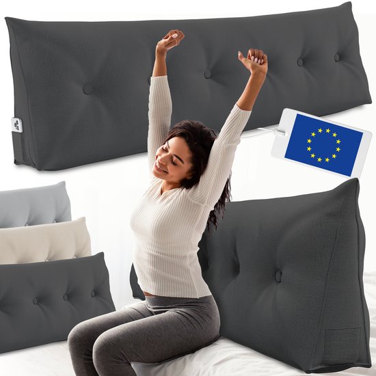 ELONEO Rugsteunkussen – Driehoekig Wigkussen & Hoofdbordkussen voor Bed of Sofa - Wasbare Hoes - 160 cm
