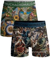 Twee Muchachomalo boxershorts met een opvallende, kleurrijke mozaïekprint.