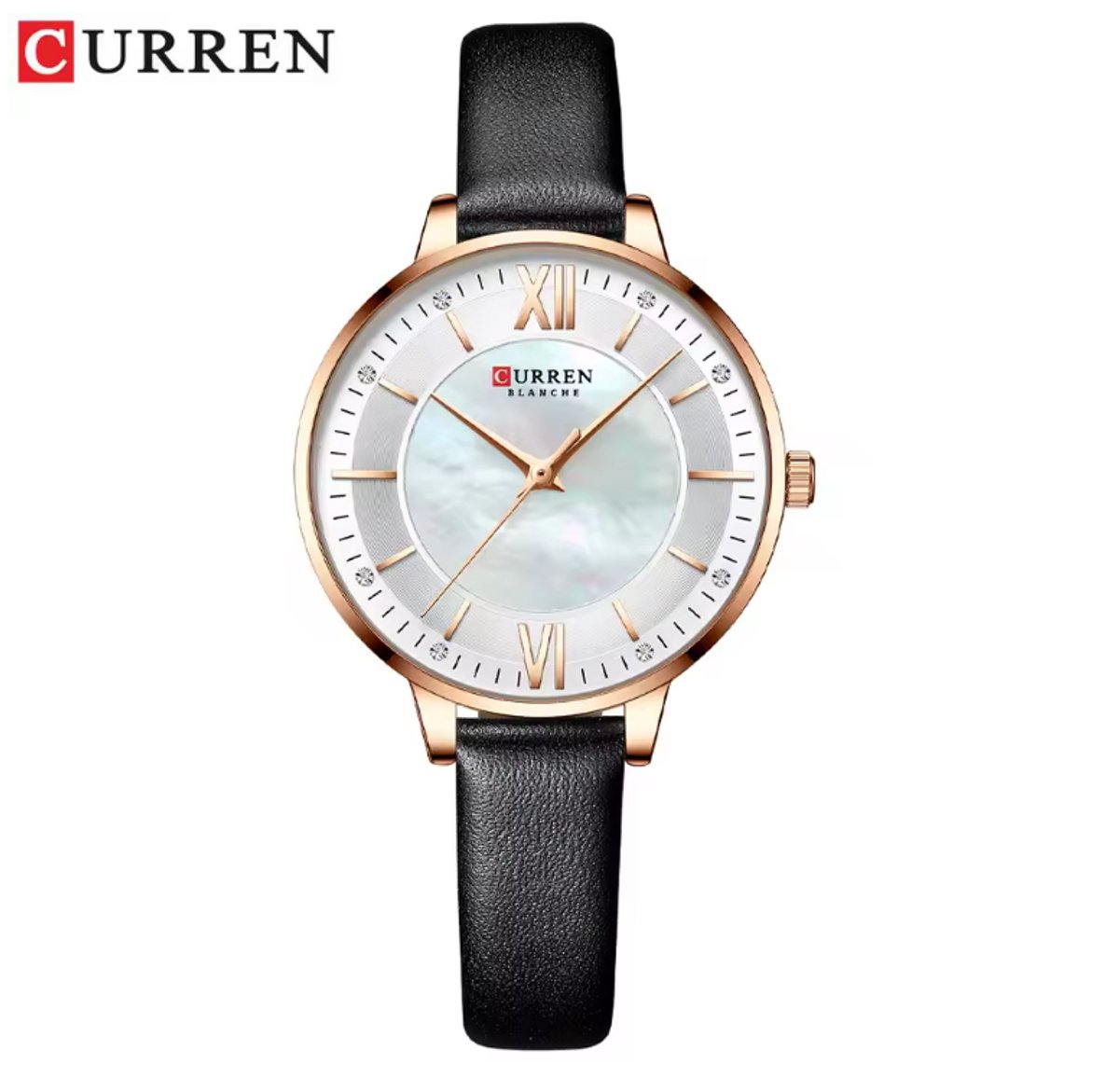 CURREN Horloge 9080 - Rosékleurig-Zwart-Wit - Dames - Quartz - Lederen Band - Waterbestendig en Elegant
