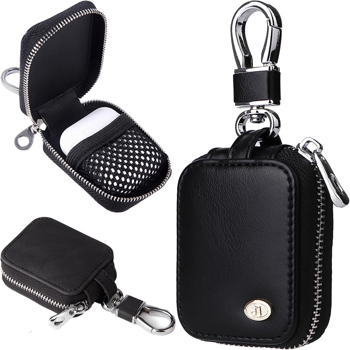 Compacte PU Leren Oordopjes Hoes met Ritssluiting en Karabijnhaak