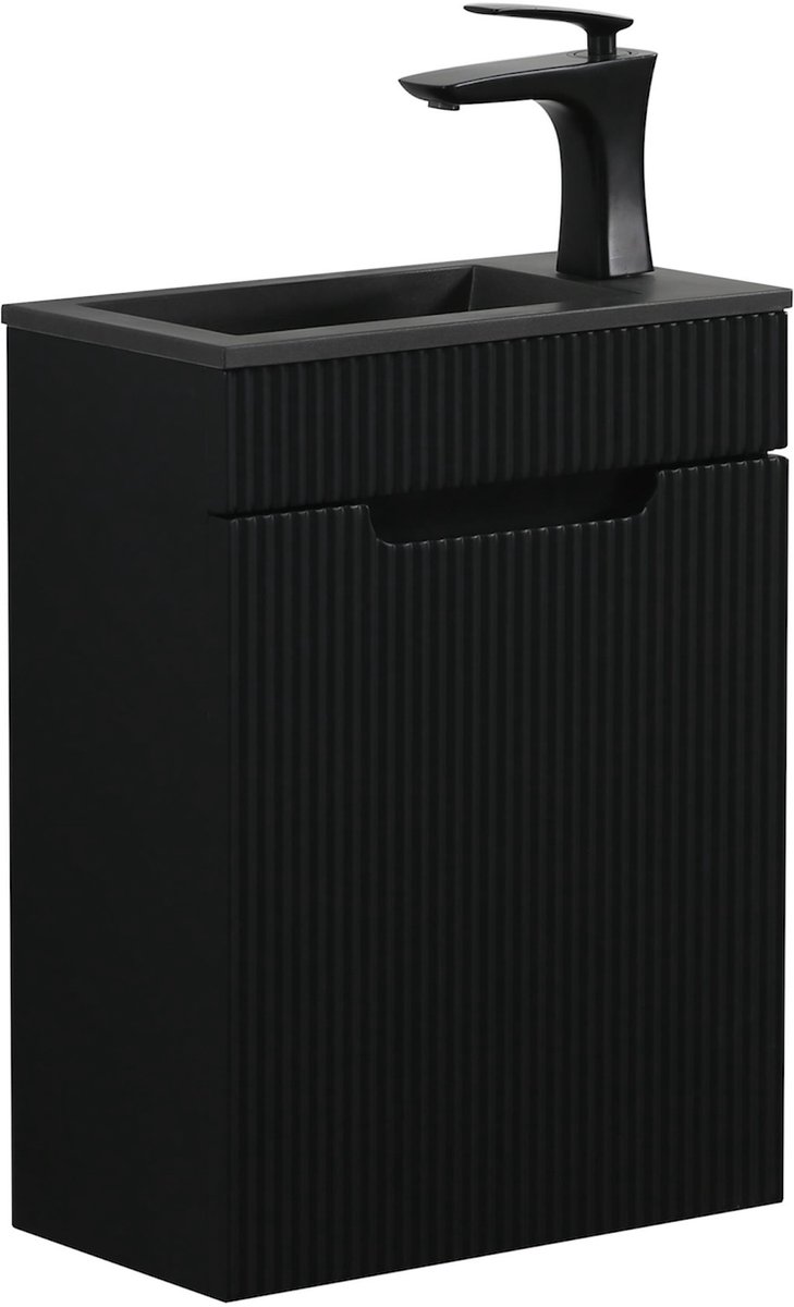 Badplaats Toiletmeubel Thermis 40 x 22 cm – Mat Zwart – Fonteinmeubel met Zwarte Wastafel
