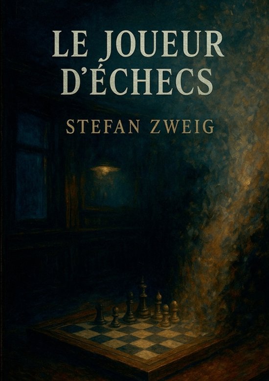 Livre "Le Joueur d'échecs" de Stefan Zweig, avec un échiquier et des pièces.