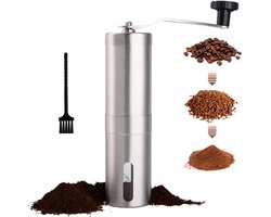 Koffiemolen handmatig-koffiemolen-Handmatige koffiemolen - RVS handmolen met keramische borstel - Voor espresso - French press - Turkse koffie - Zilver - 18,6 x 14 x 4,8 cm