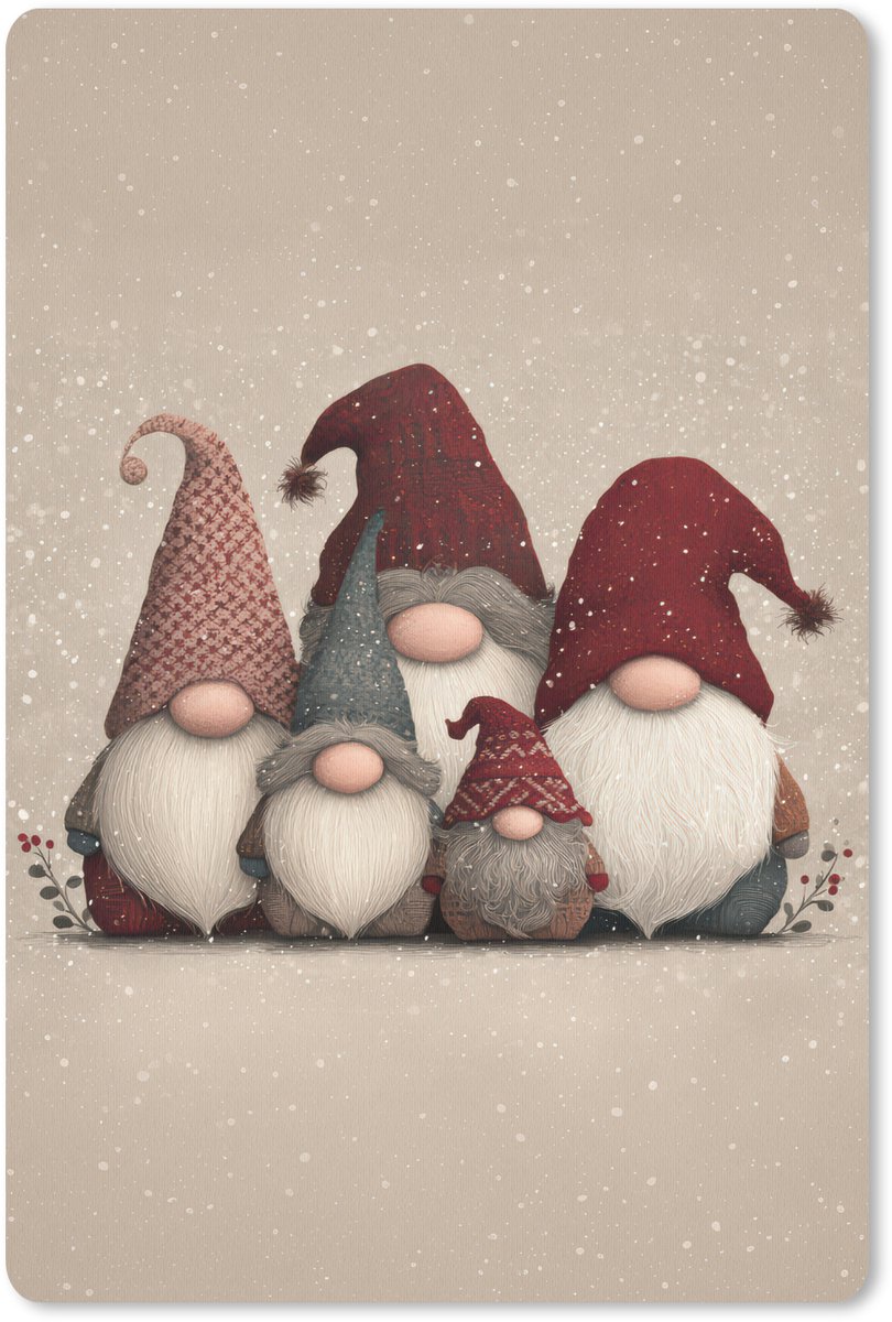 Muismat 18x27 cm - Mousepad Kabouters - Kerst - Sneeuw - Puntmutsen - Muismatten