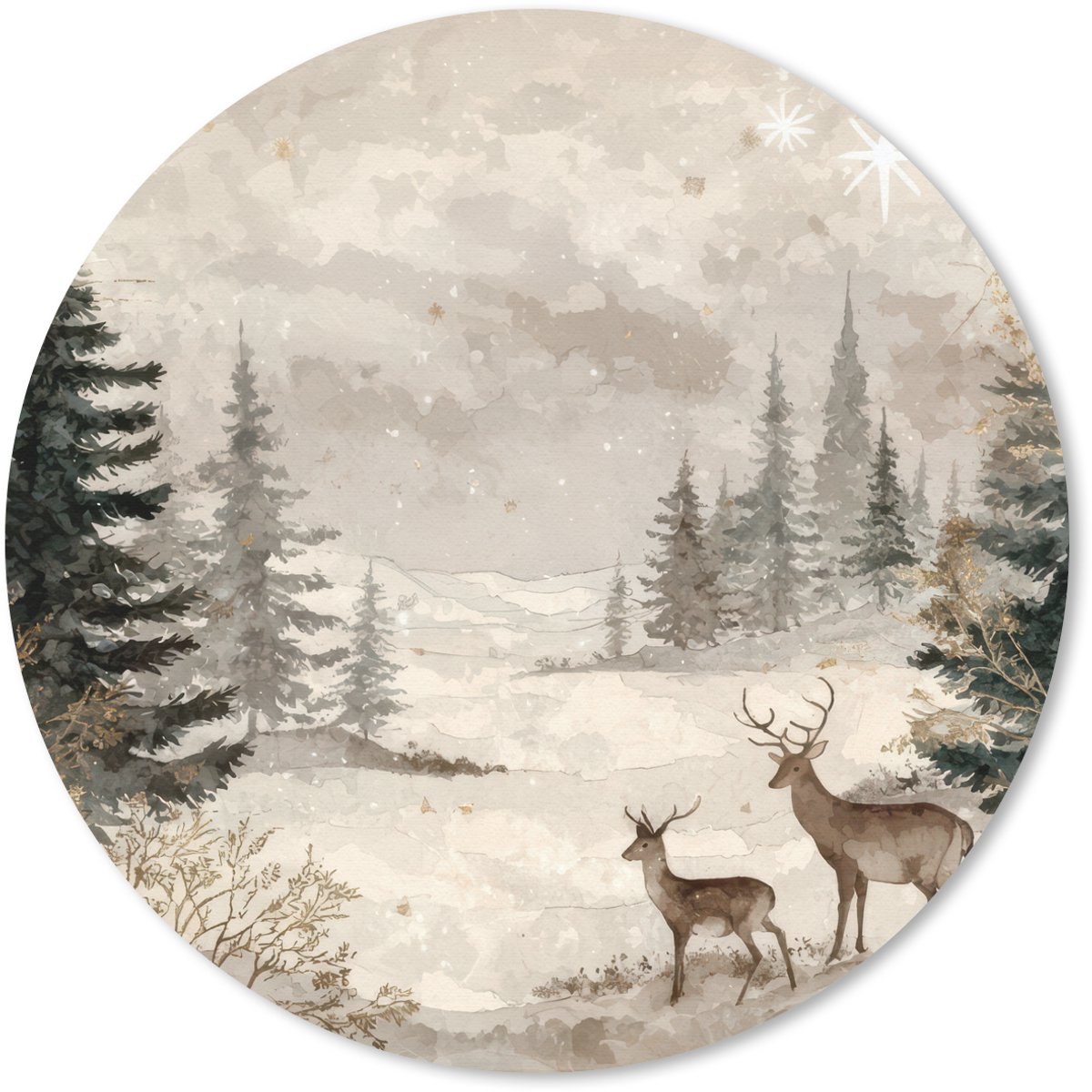 Muismat rond 40x40 cm - Mousepad Bos - Herten - Winter - Sneeuw - Ronde muismatten
