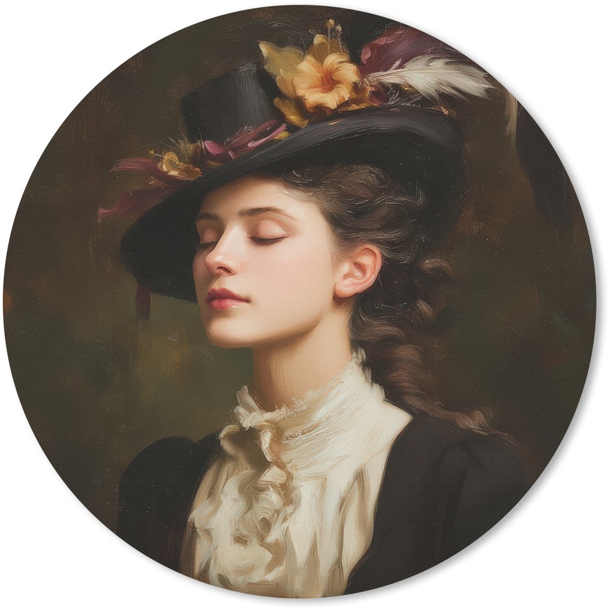 Muismat rond 20x20 cm - Mousepad Vrouw - Victoriaans - Portret - Ronde muismatten