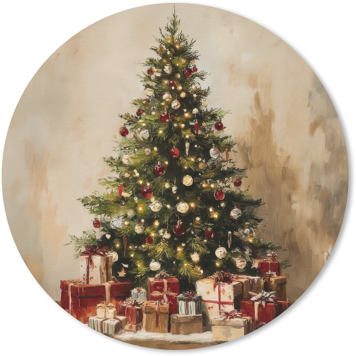 Muismat rond 40x40 cm - Mousepad Kerstboom - Versierd - Kleurrijk - Ronde muismatten
