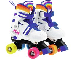 K3 - Rolschaatsen - Maat 26/29 - Verstelbaar in 4 maten - Met stopper - Wit - Regenboog - Met wieltjes in 4 kleuren