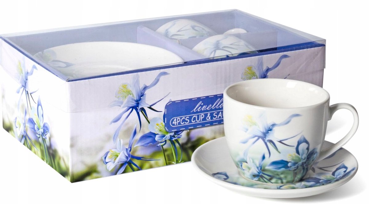 Livello Porseleinen Kopjes met Schotels (2 stuks) 250ml - Bloemendesign