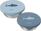 Boîte à goûter Fresk pour Enfants - Lot de 2 - Boîte à goûter en acier inoxydable - Contenants de rangement compatibles lave-vaisselle - Corbeille à fruits École - Boîtes de conservation - Boîte à fruits - Blauw - Shark