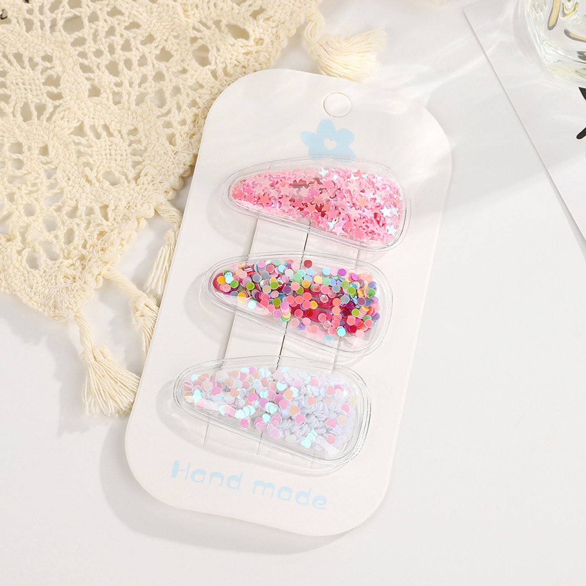 Glitter Transparant Haarspeldjes set ( Waterdruppel ) - 3 stuks - Roze - 5.5cm*3cm - snap haarklemmen - kinderhaarklemmen - meisjes