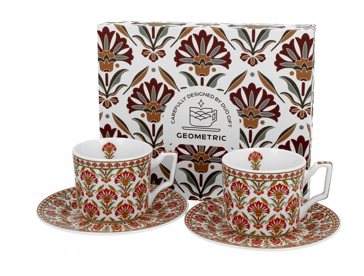 2x Espresso Kopjes met Schotels - Cantario Geometric - Porselein
